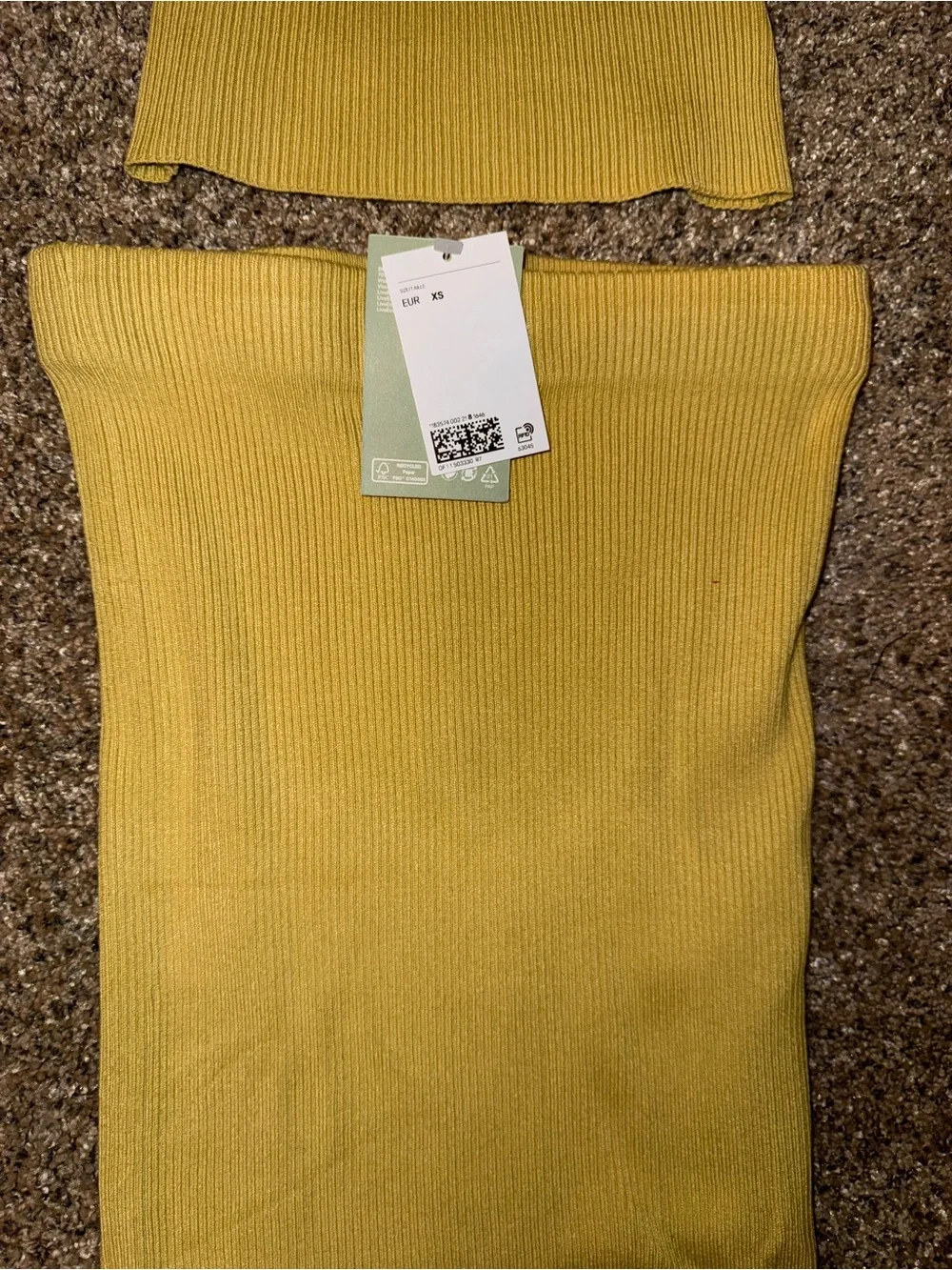 H&M Yellow Ribbed Midi Skirt with Matching Crop Top